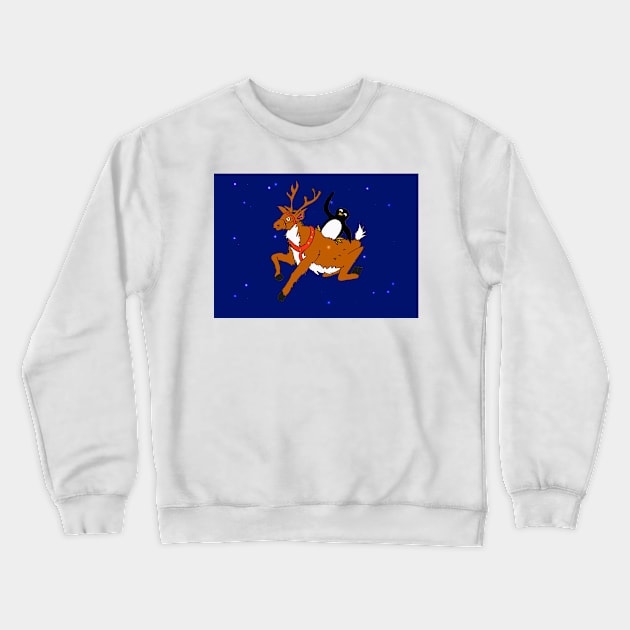 Penguin flying with reindeer Crewneck Sweatshirt by drknice